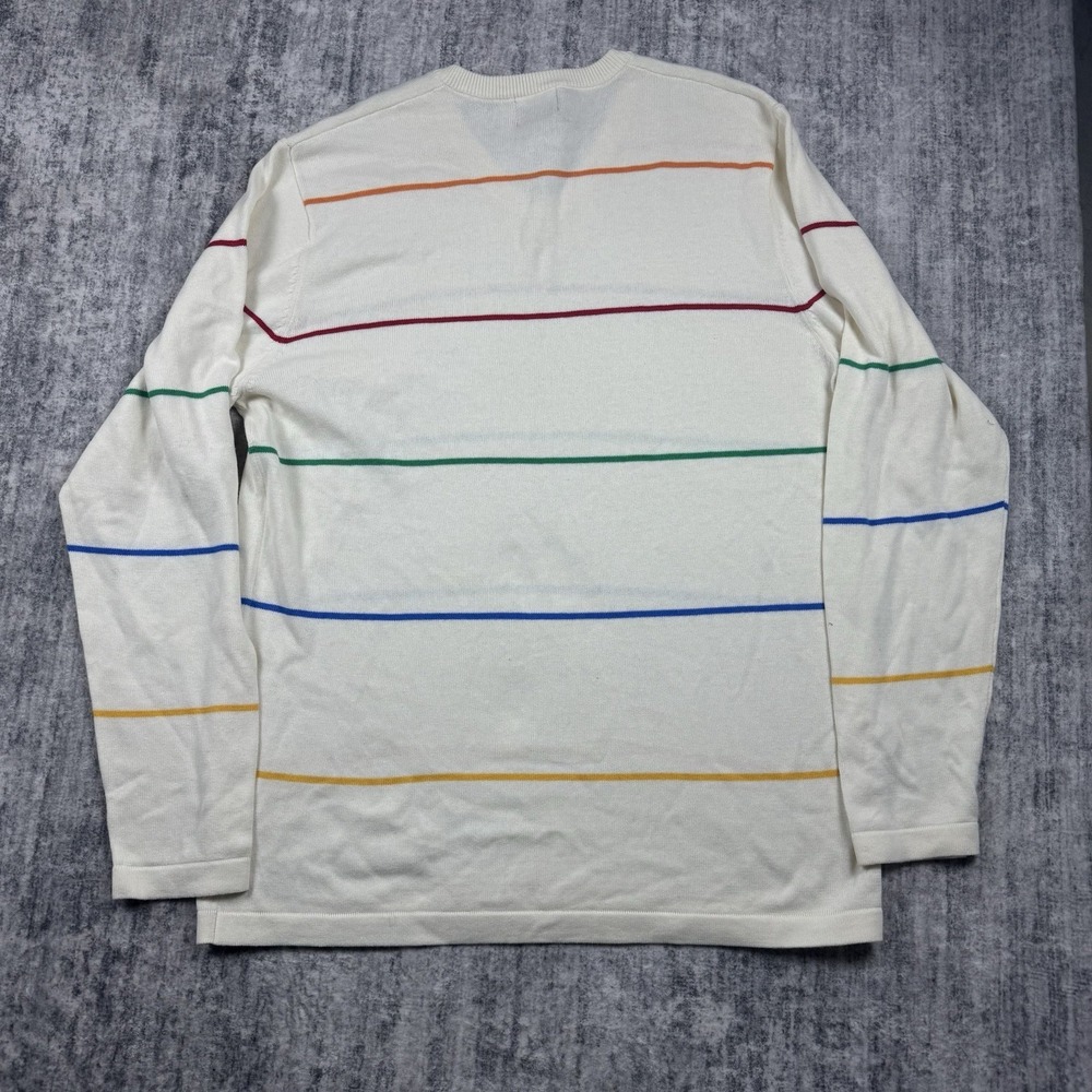Stussy Mens White Long Sleeve Sweater Striped V Neck Cotton Size XL Y2K Vintage - Picture 6 of 6